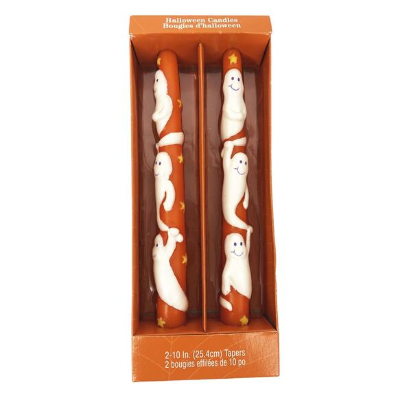 Vintage 1990s Orange White Set of 2 Halloween Candles - Picture 1 of 4